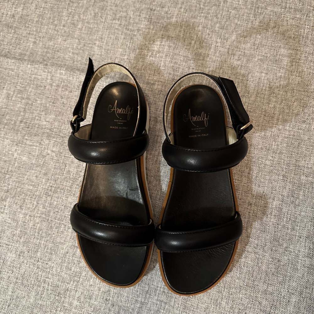 Amalfi by Rangoni Babele Black Leather Platform Slingback Sandals - Picture 2 of 4